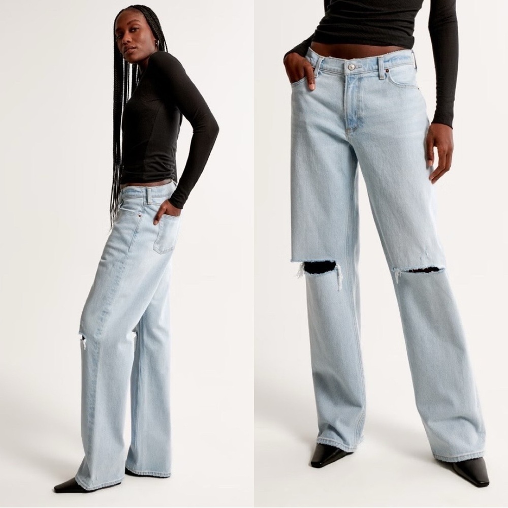 ABERCROMBIE & FITCH Curve Love Low Rise Baggy Distressed Jeans Sz 28 - Picture 3 of 5